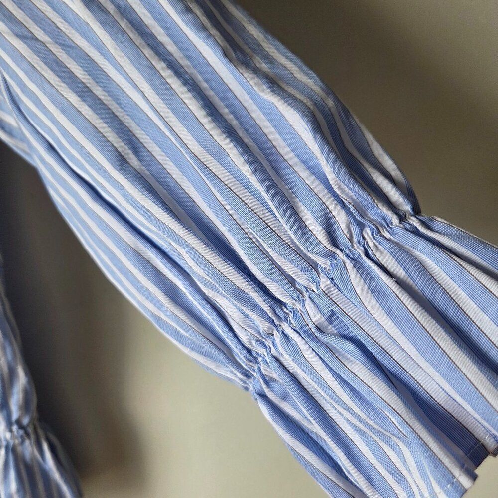 NWOT WHITE HOUSE BLACK MARKET STRIPED BOHO PEASANT EMBROIDERED COTTON TOP SIZE M - Picture 9 of 14